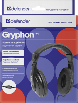 Наушники Defender Gryphon 751, цвет черный Наушники Defender Gryphon 751, цвет черный